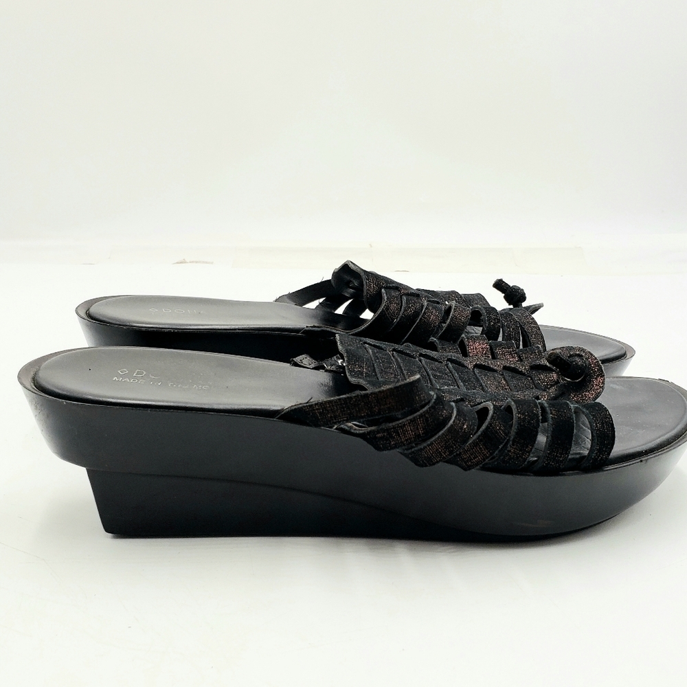 Donald Pliner Cissy Sandals Womens 10 Black Bronze Wedge Thong Weaved Leather - Picture 9 of 11